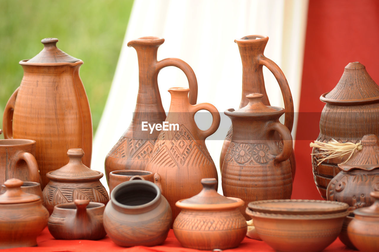 Close-up of pottery on table