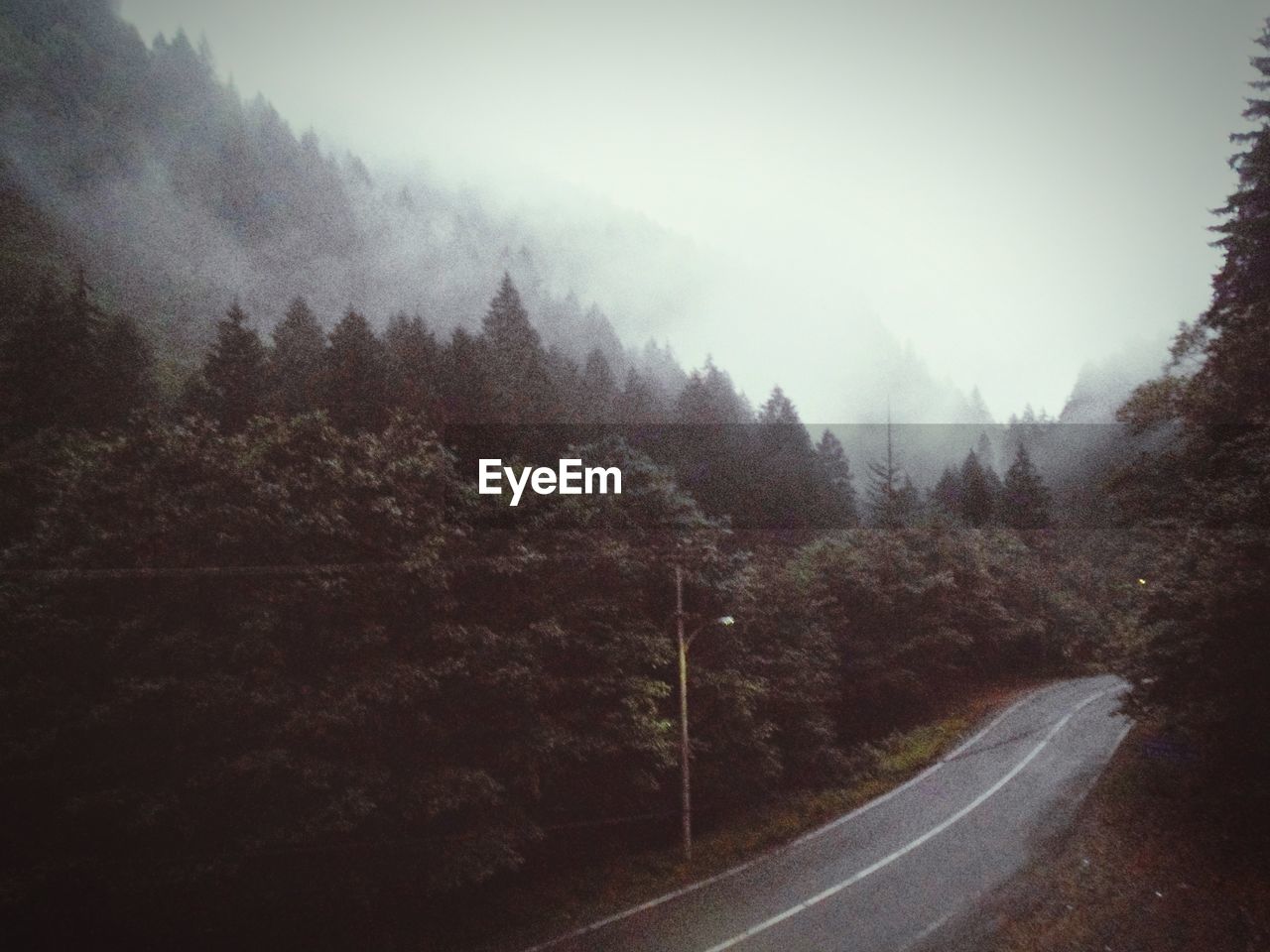 Road amidst trees and mountains against sky