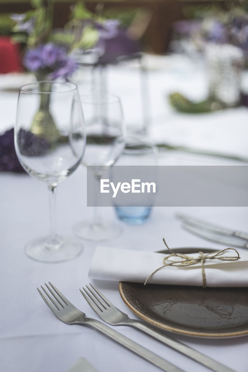 Close-up of place setting on table