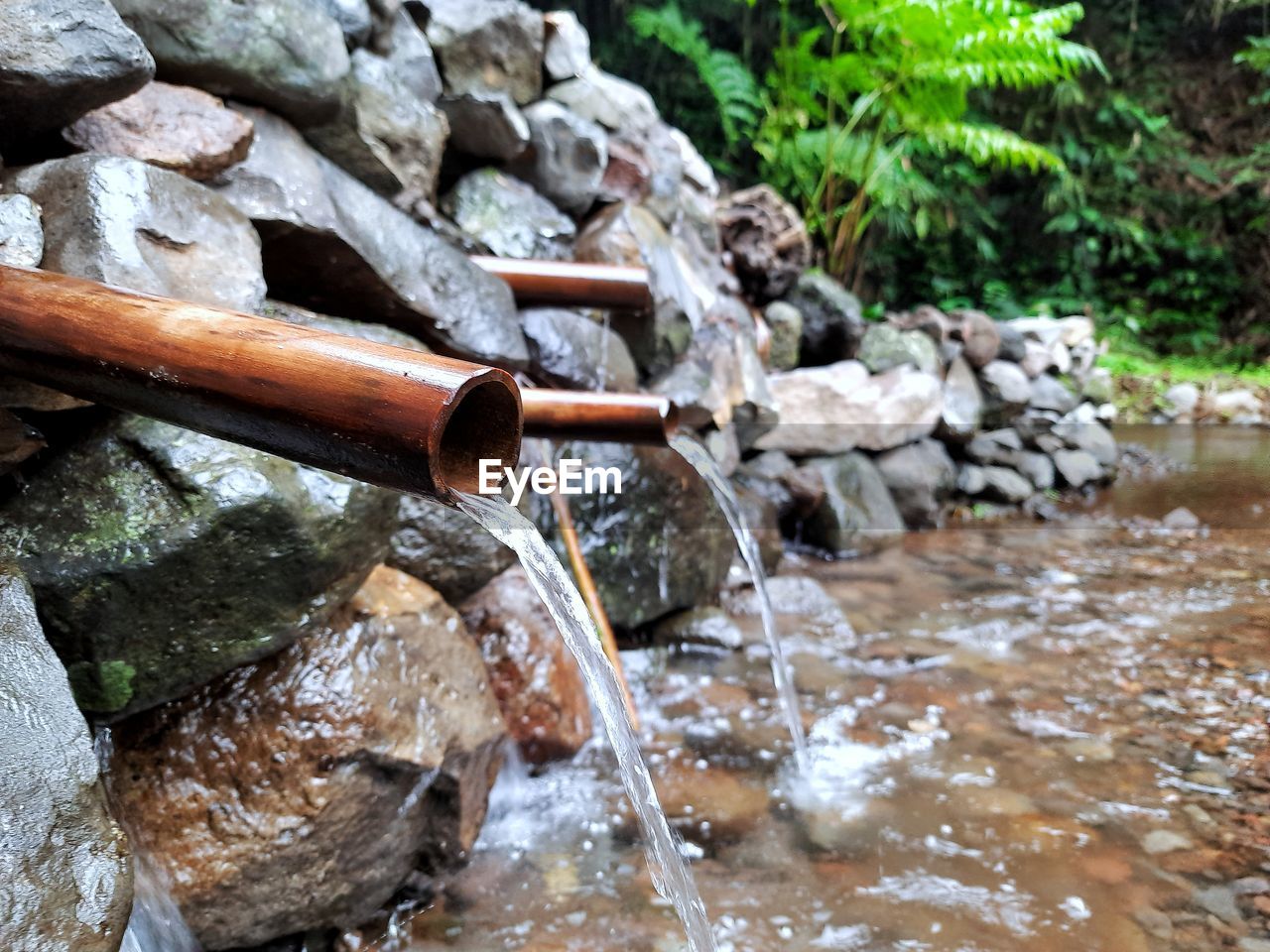 water, flowing water, nature, stream, rock, flowing, motion, day, wood, no people, tree, river, waterfall, forest, outdoors, water feature, plant, running water, fountain, stone, splashing, wildlife, bamboo - material, pipe - tube, wet, land, log