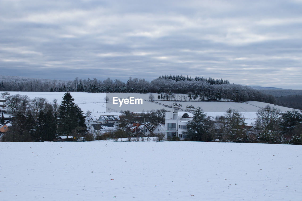 SNOW COVERED LAND AGAINST SKY