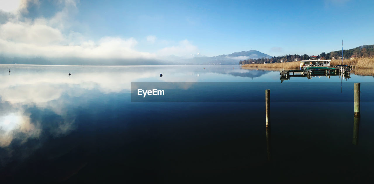 SCENIC VIEW OF LAKE AGAINST SKY AT SUNSET