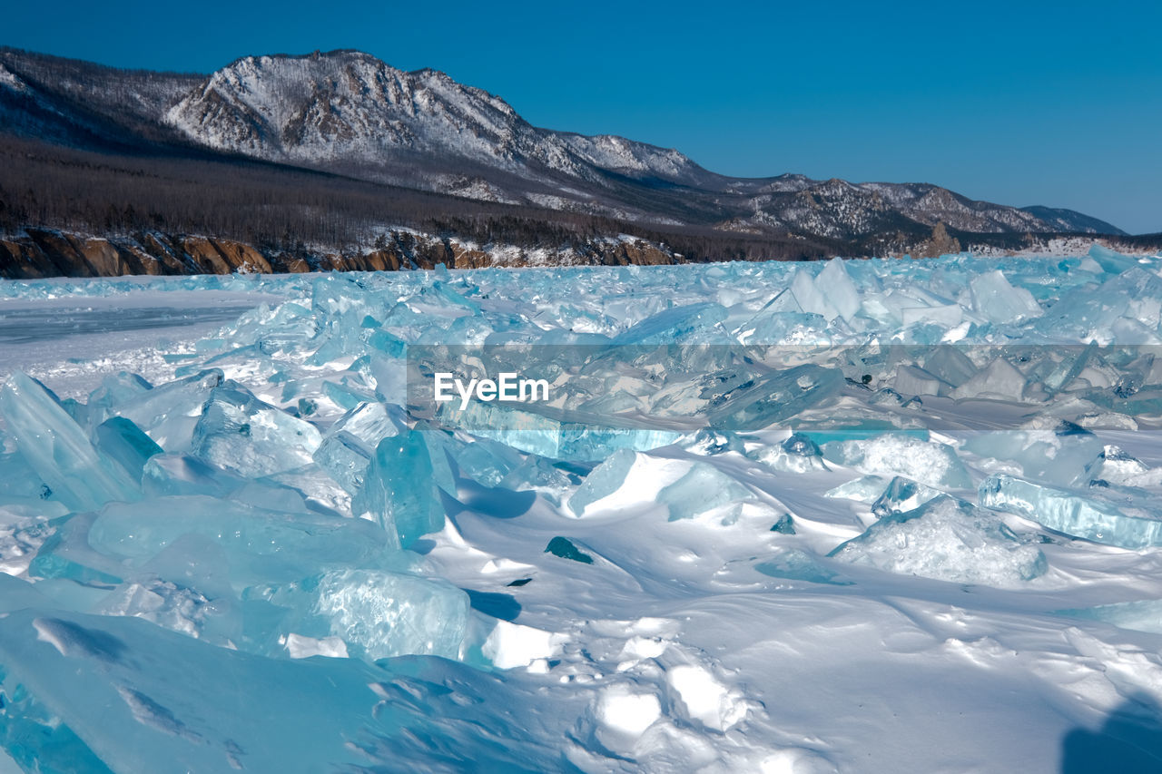 Pieces of crystal clear lake ice