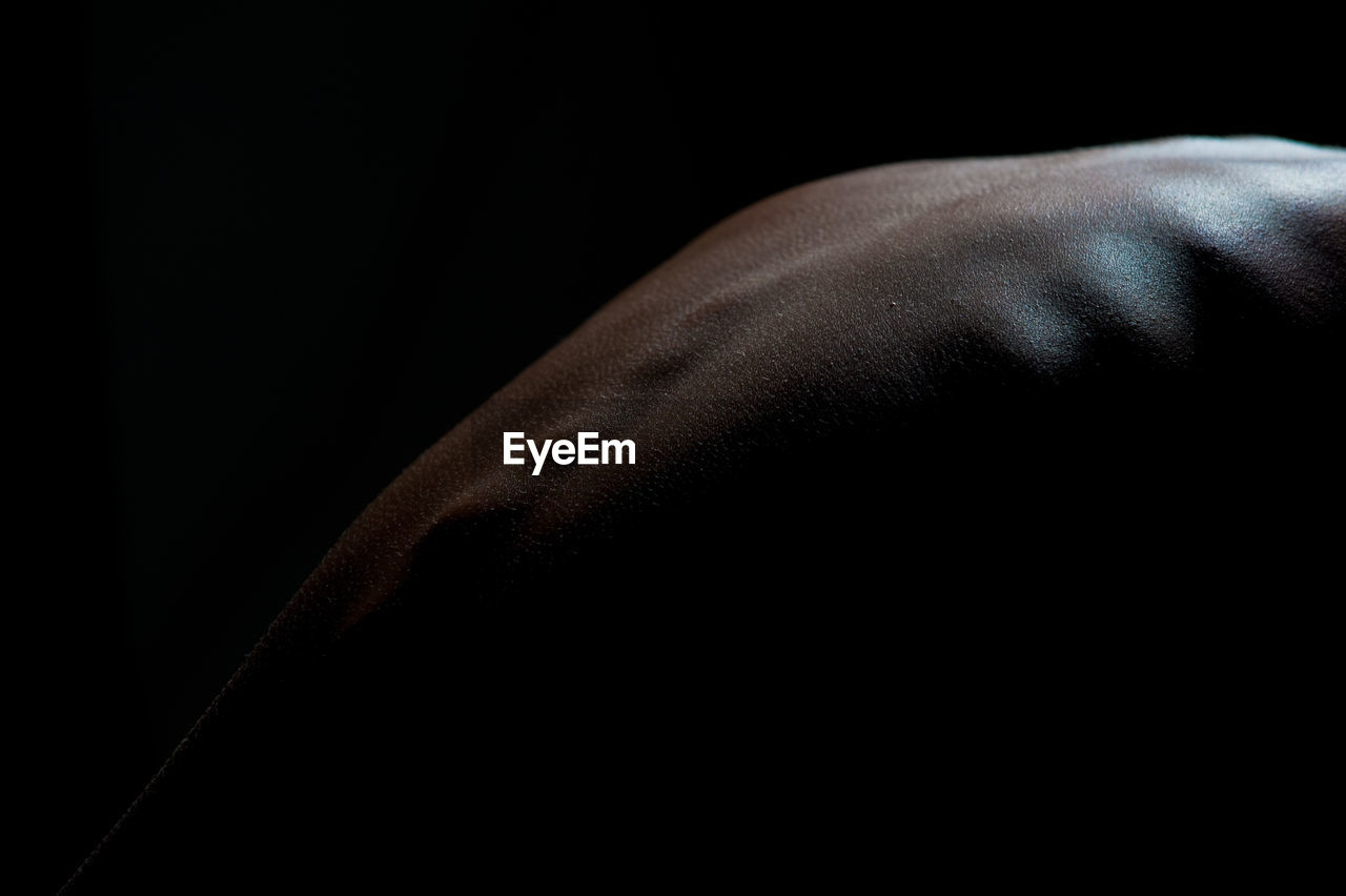 Cropped image of human back against black background