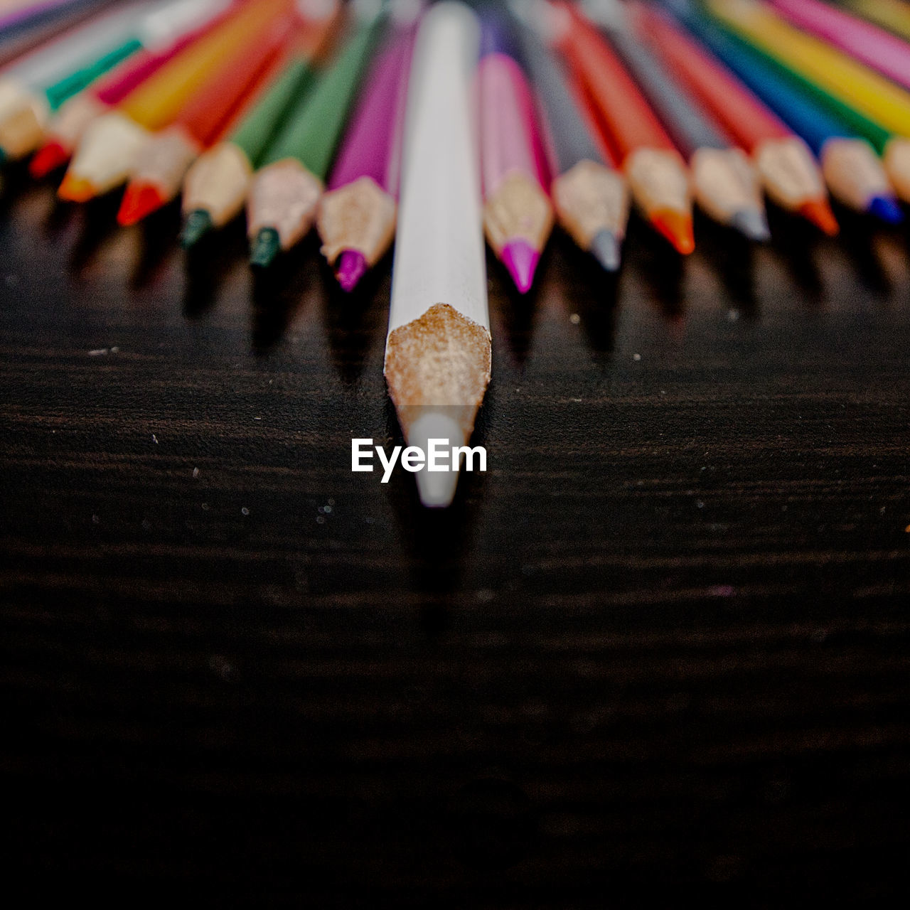 High angle view of colored pencils on table