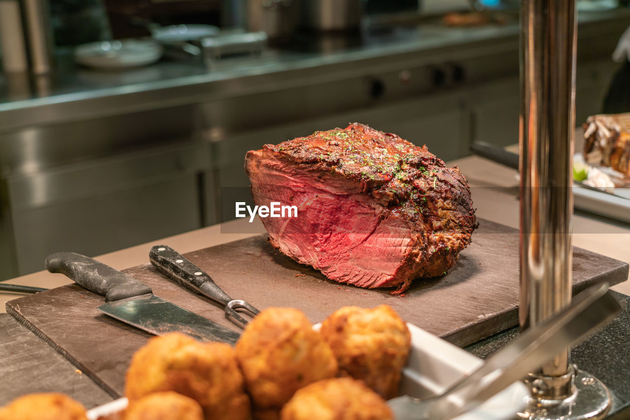 Grilled beef steak with the luxury kitchen background
