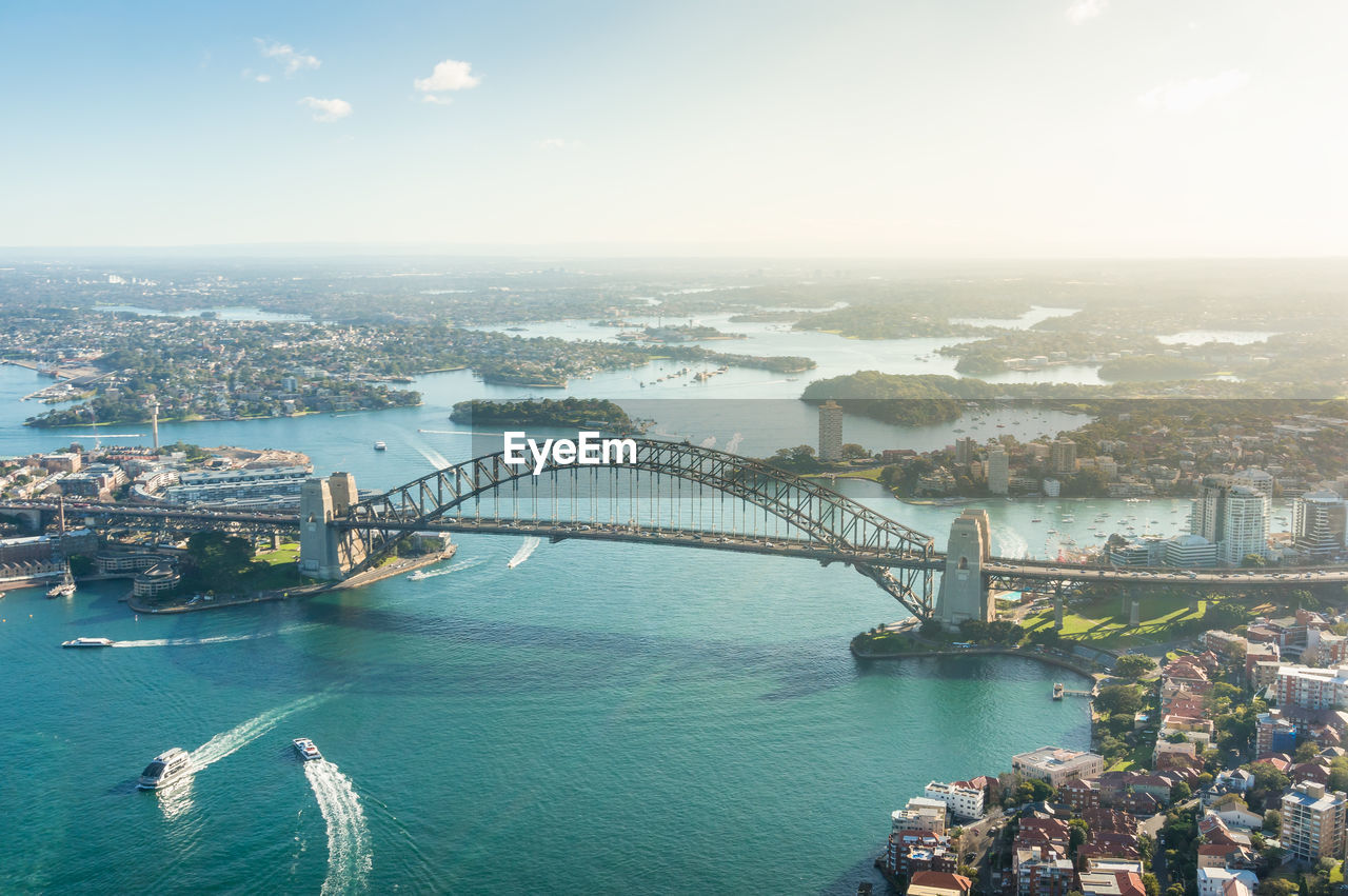 Aerial view of sydney  harbour bridge and sydney harbour.  aerial cityscape view