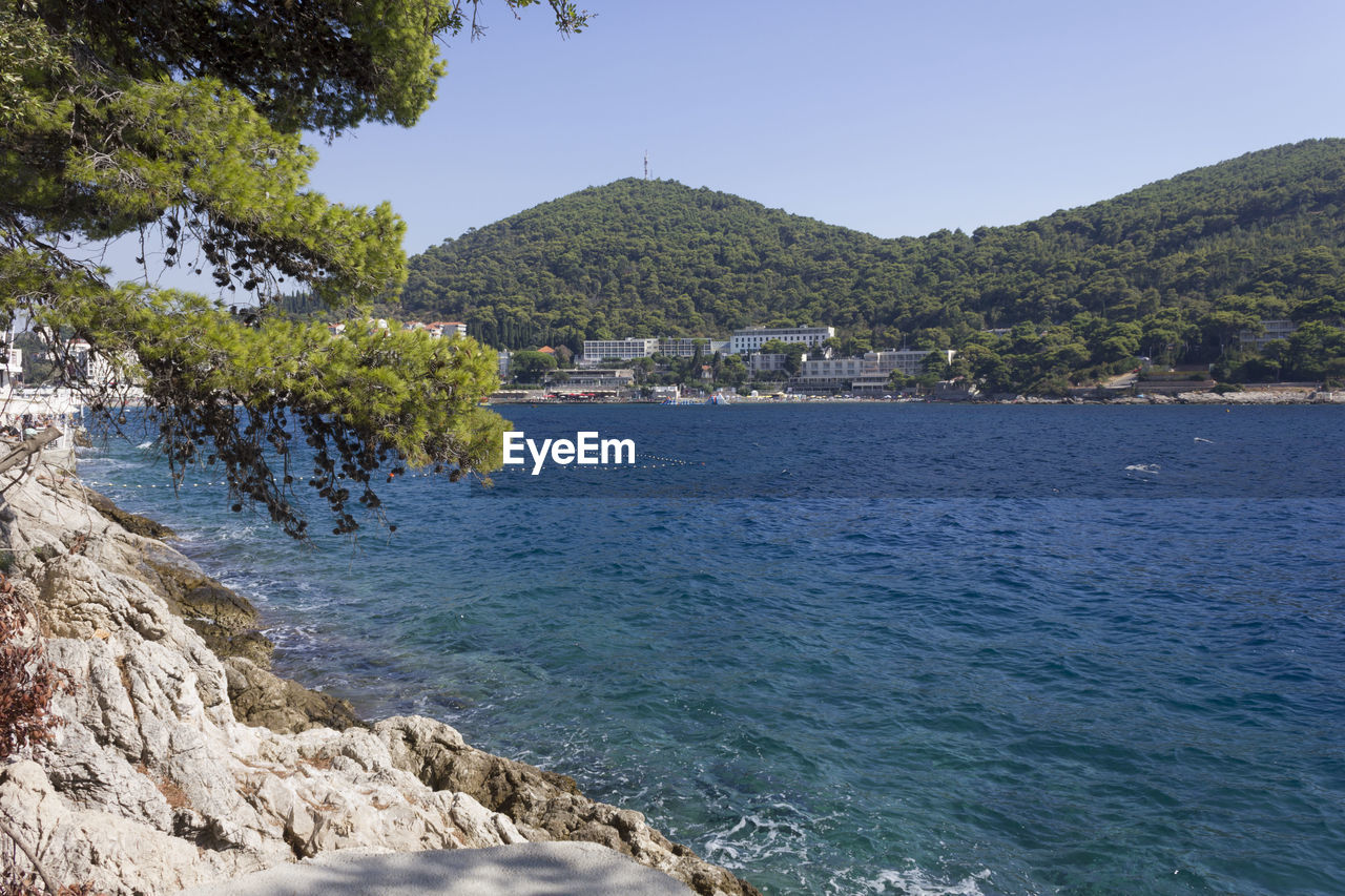 Scenic view of sea against clear sky