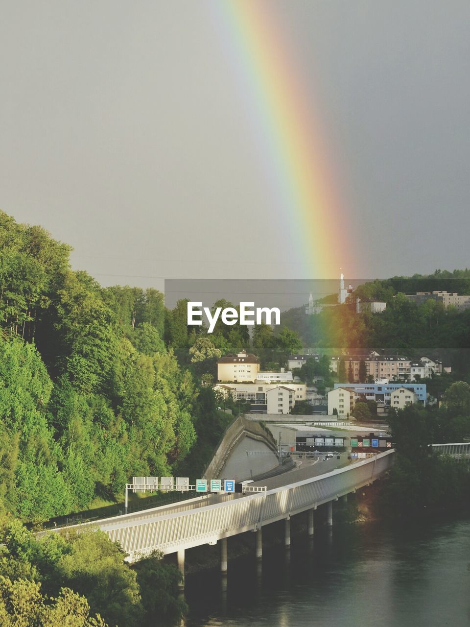 Rainbow over a town