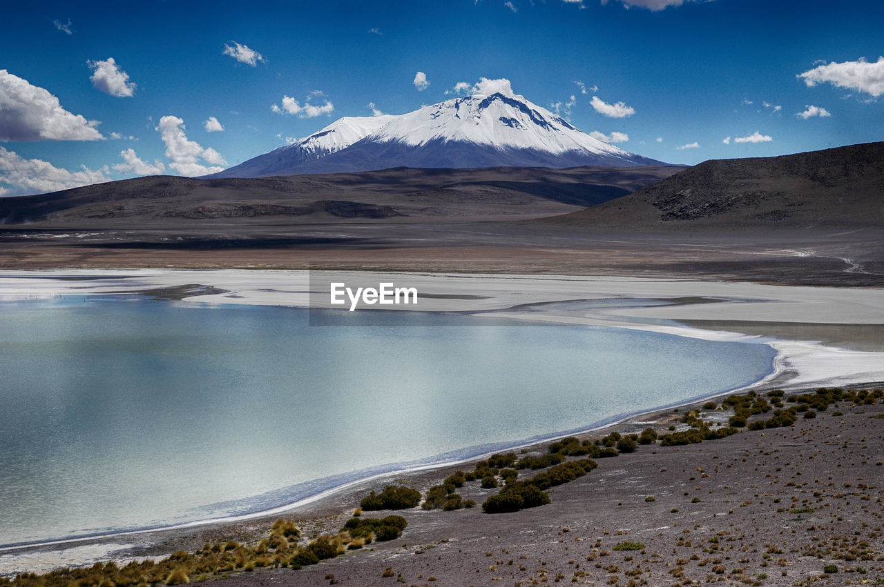 Scenic view of snowcapped mountains against sky