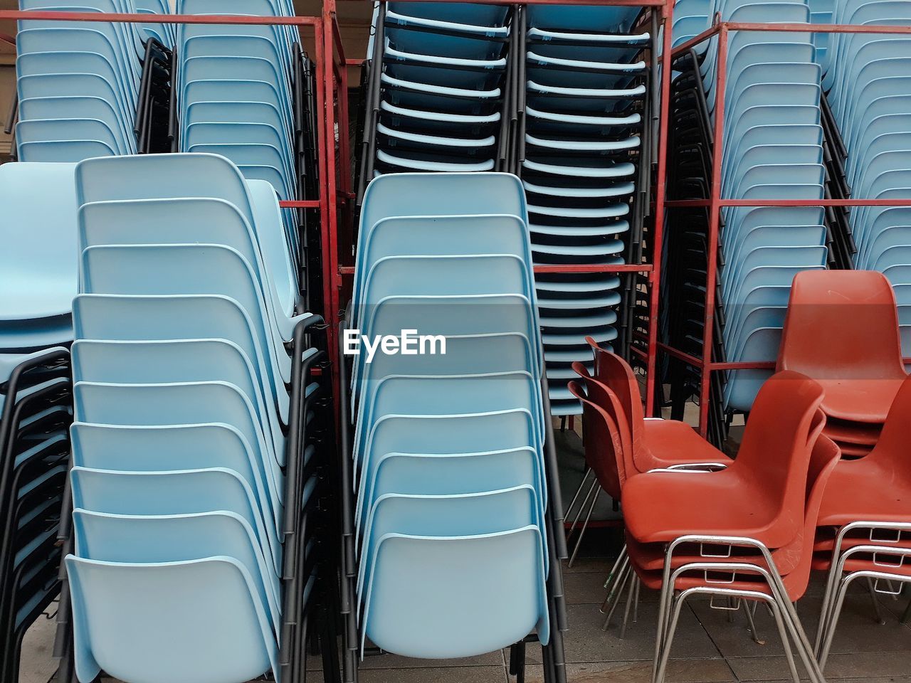 Stacked chairs arranged