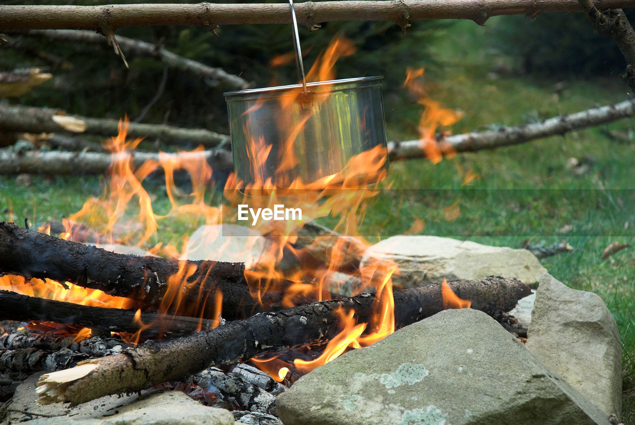 CLOSE-UP OF FIRE IN LOG