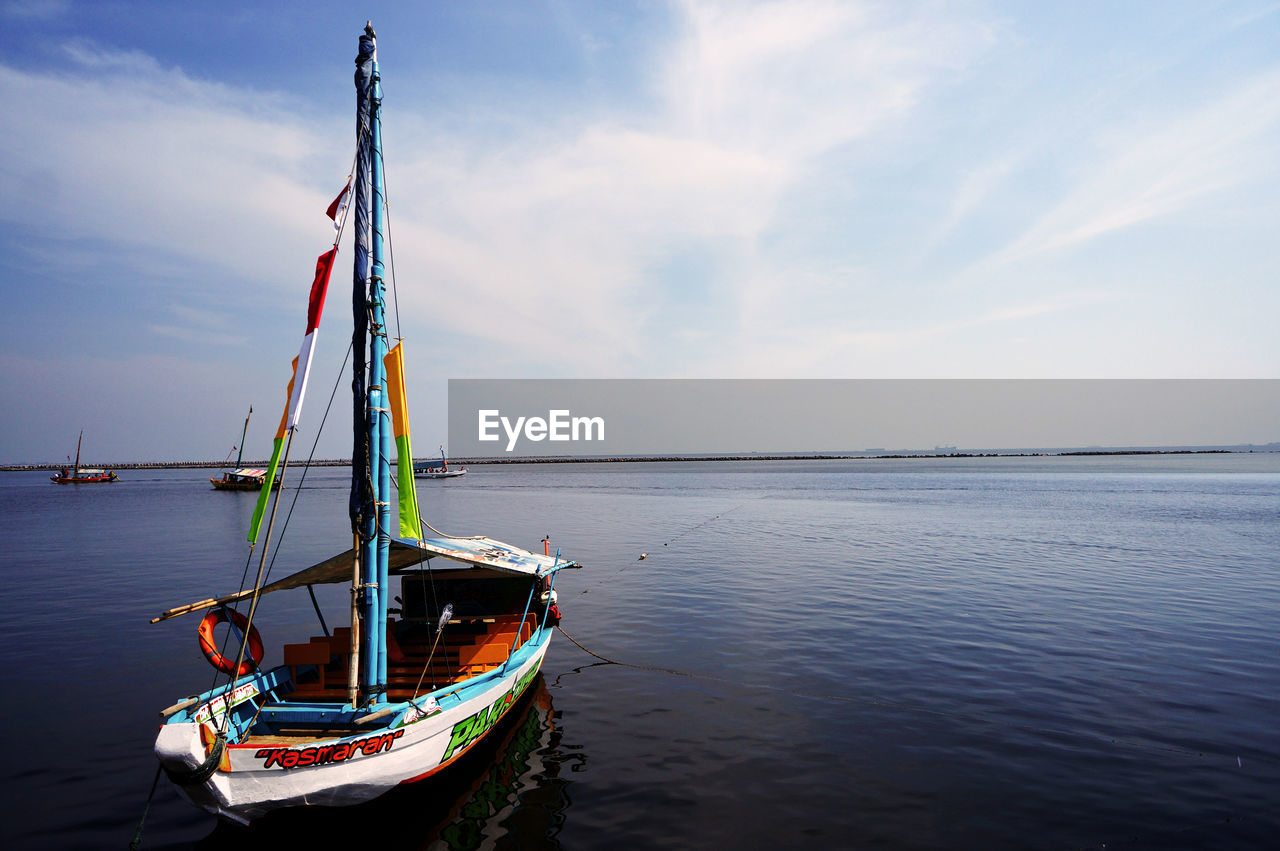 VIEW OF SHIP IN SEA AGAINST SKY