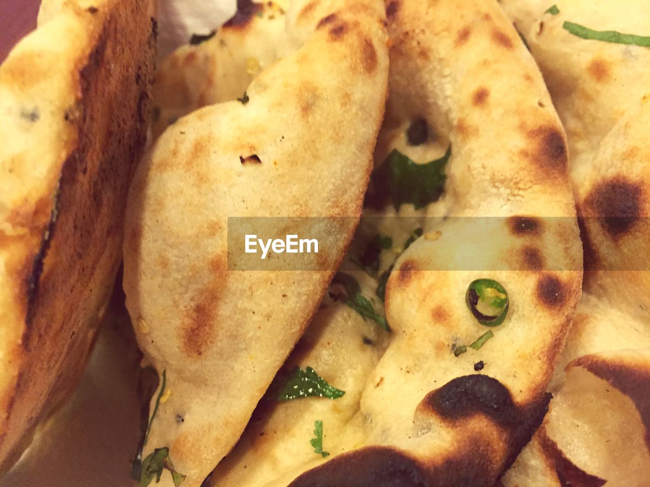 High angle view of naan bread in plate