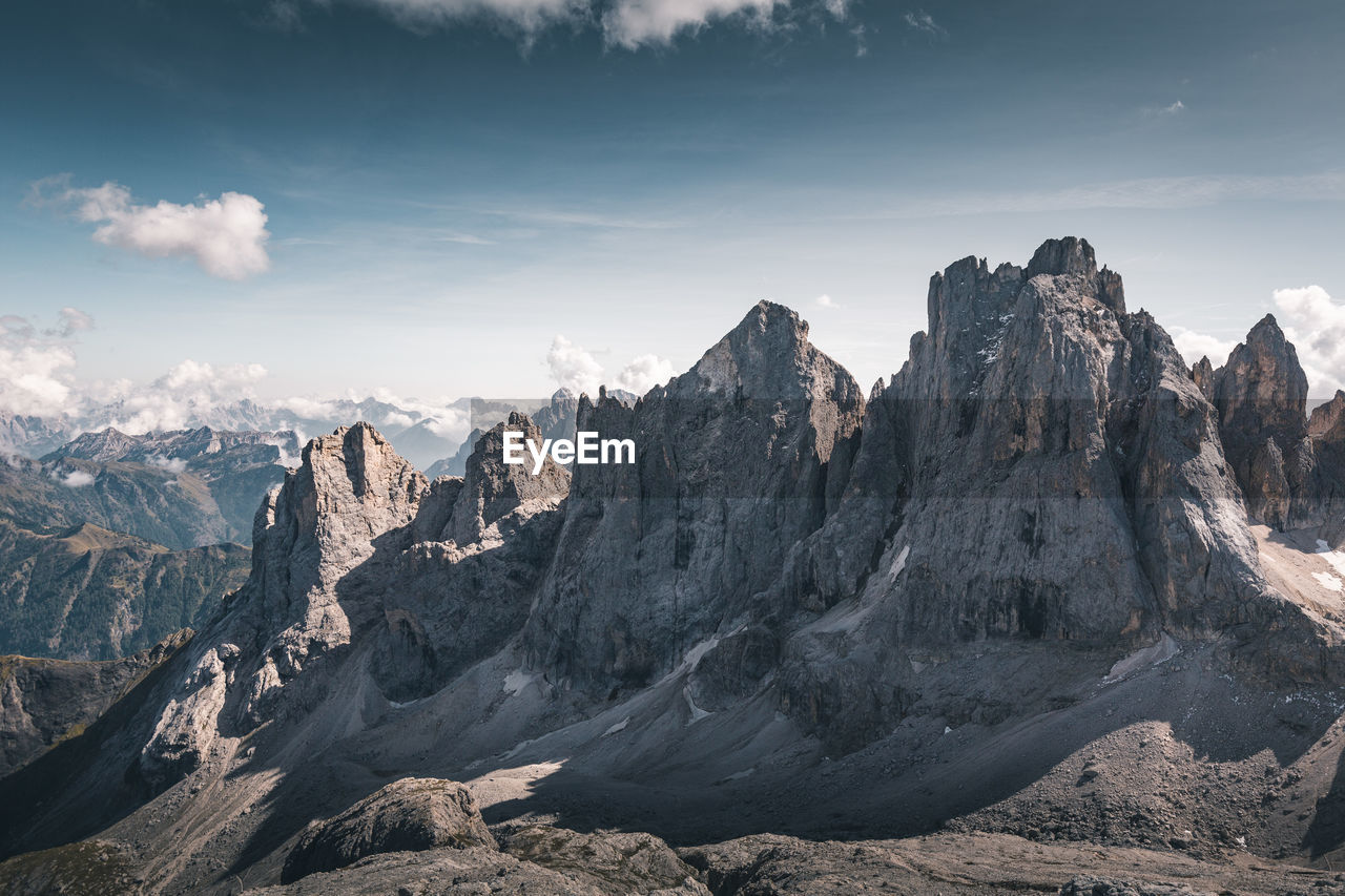 Panoramic view of rocky mountains against sky