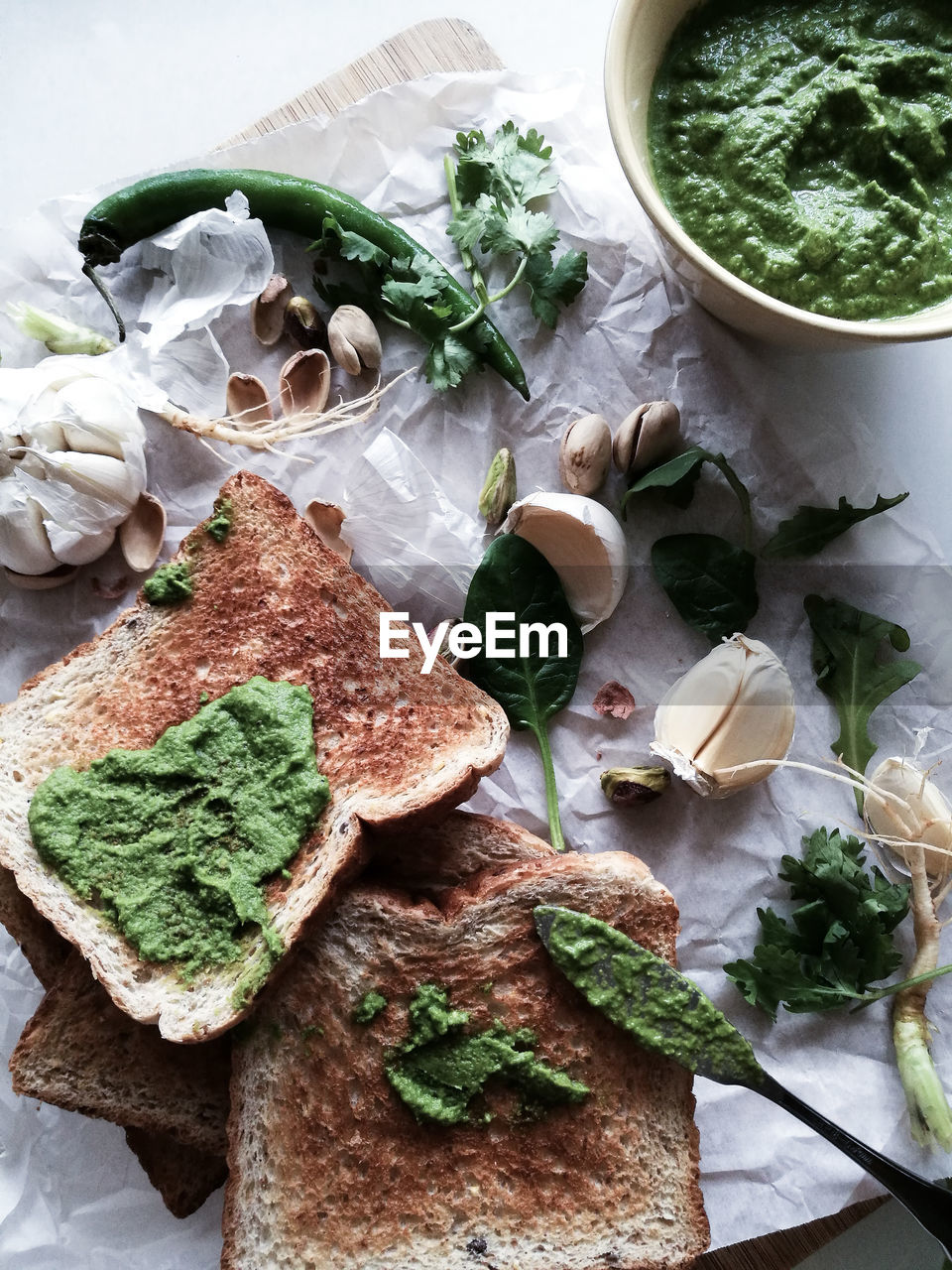 High angle view of food on table