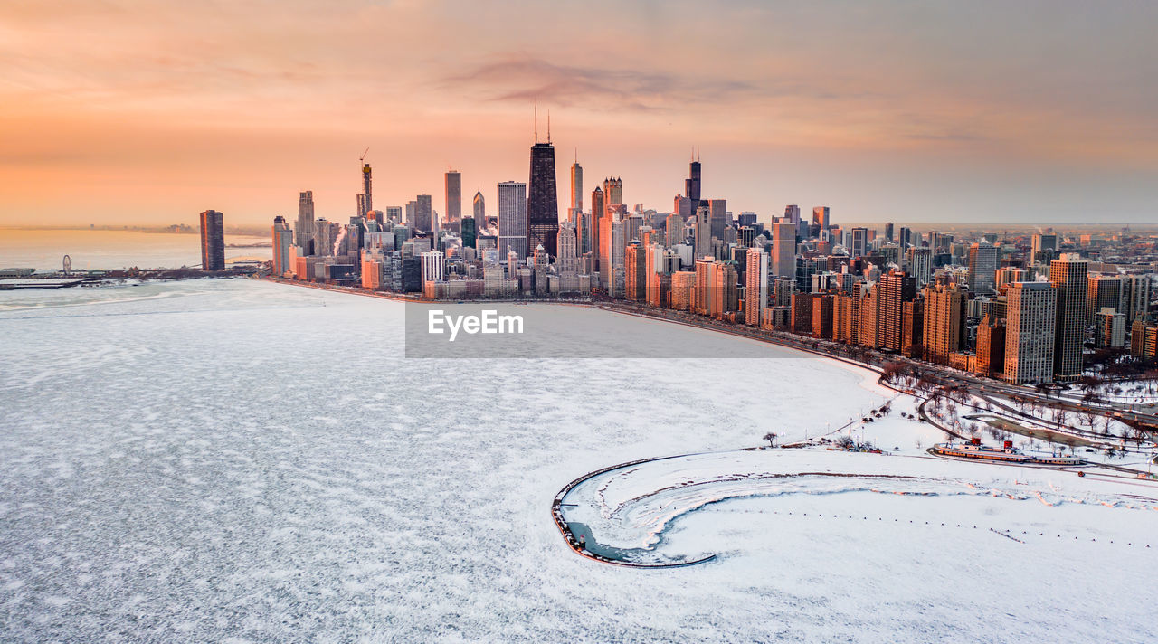 Chicago winter frozen lake