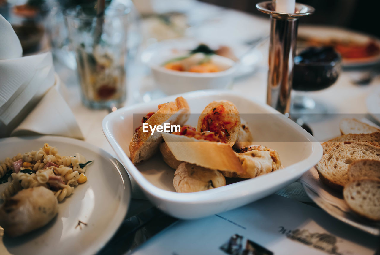 Close-up of food served in bowl on table