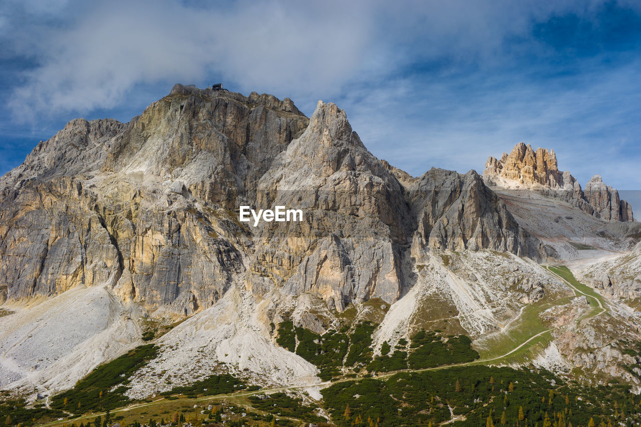 Panoramic view of rocky mountains against sky