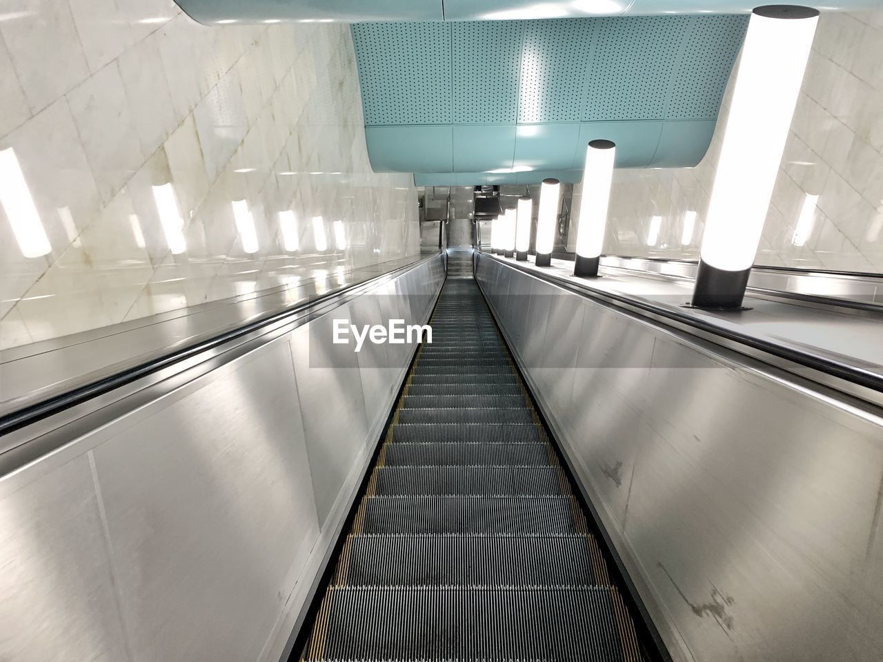 View of empty escalator in subway