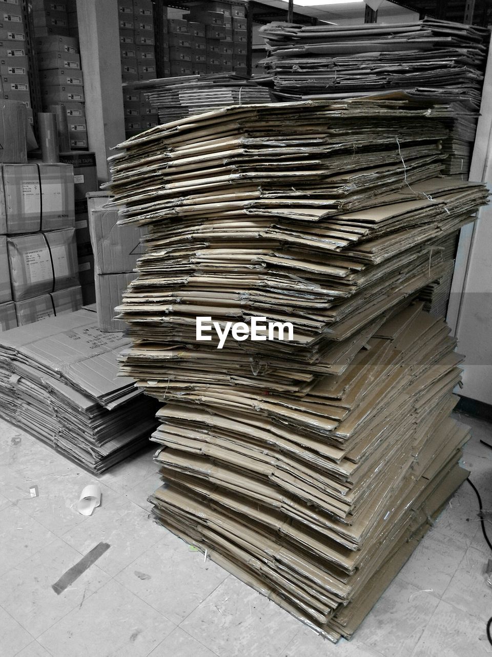 Stack of cardboard boxes in storage room