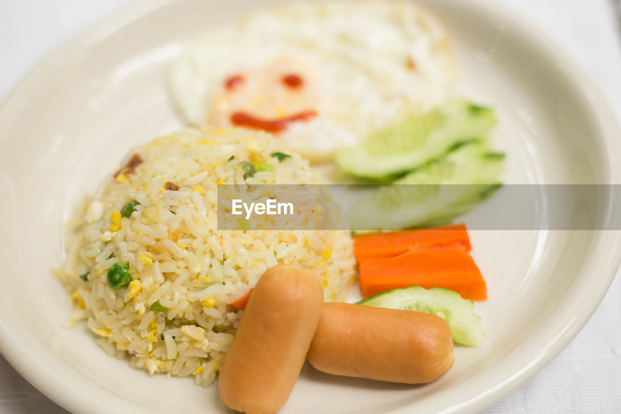 HIGH ANGLE VIEW OF FOOD IN PLATE