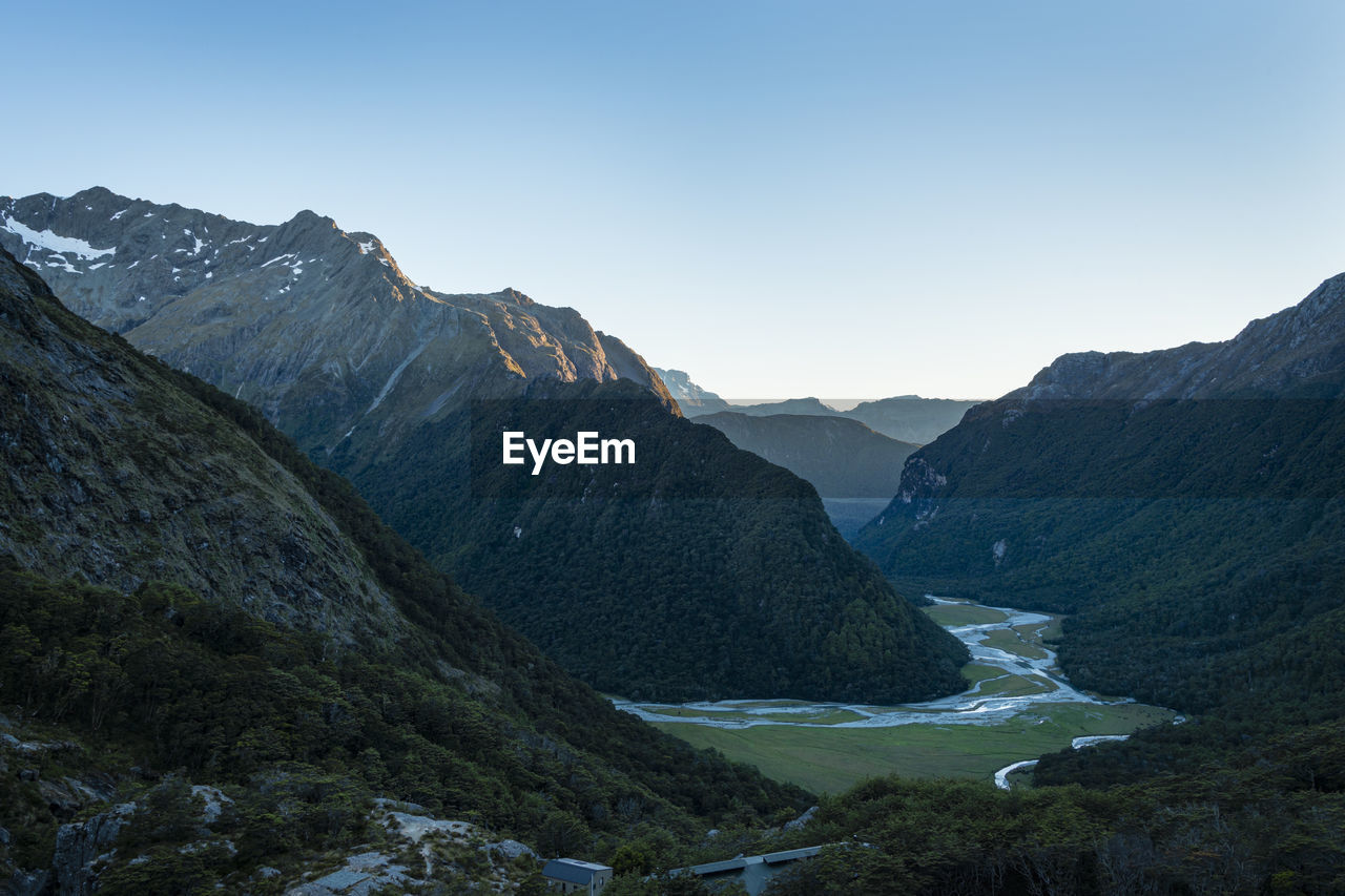 SCENIC VIEW OF ROCKY MOUNTAINS AGAINST CLEAR SKY