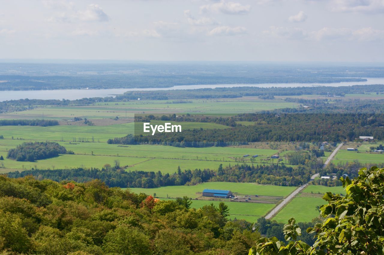 High angle view of agricultural field against sky