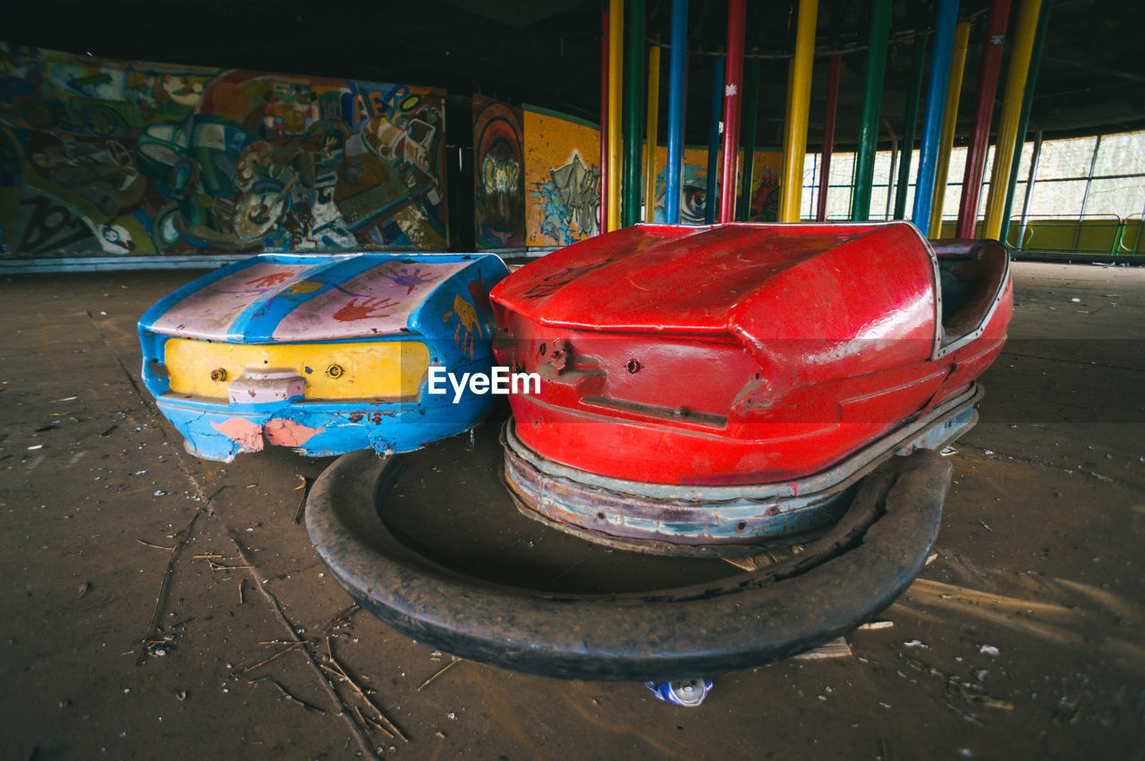 Abandoned bumper cars at amusement park