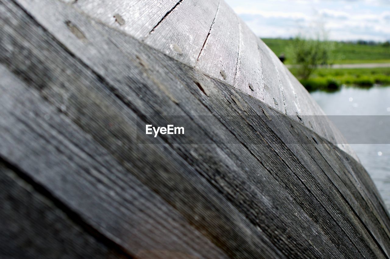 CLOSE-UP OF WOOD BY WATER