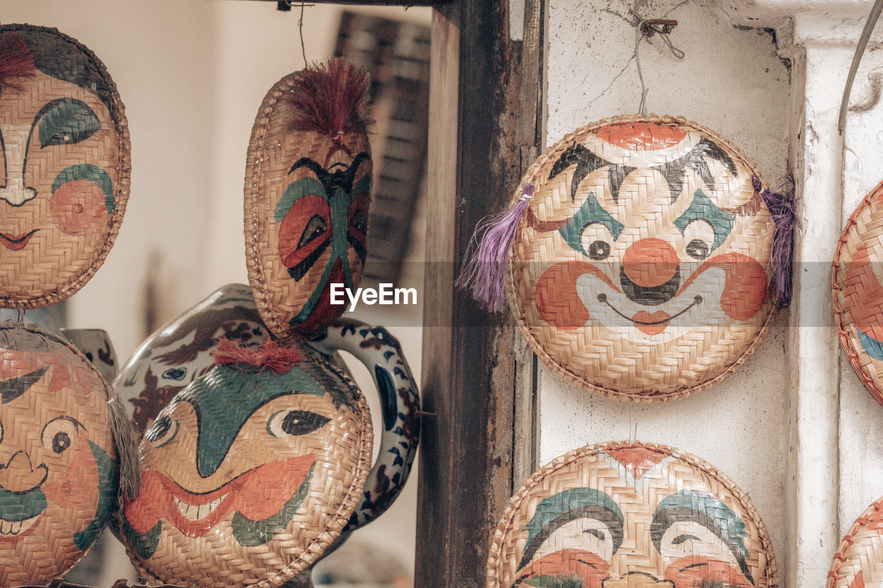 full frame shot of masks on wall