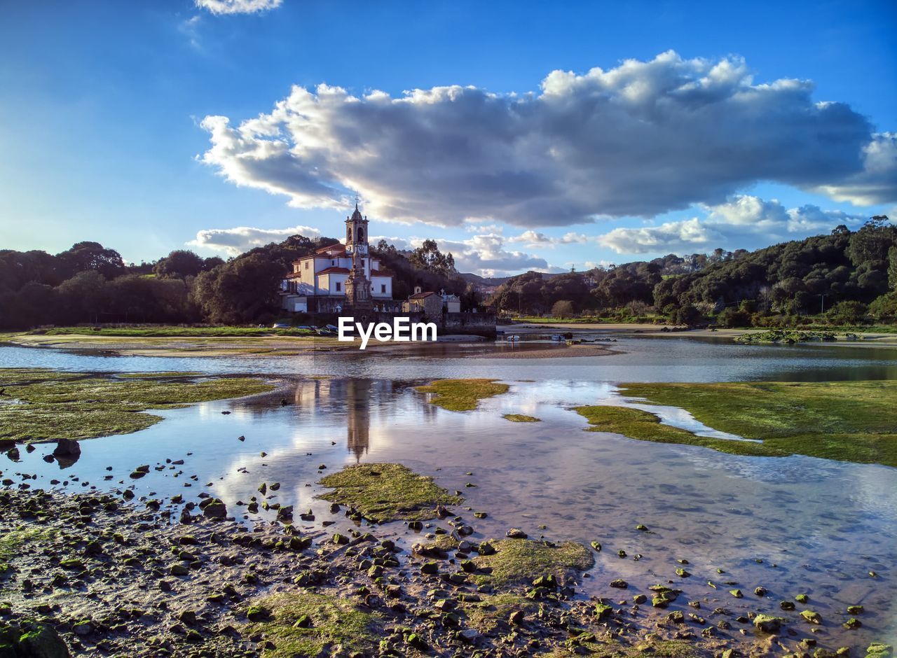 Beautiful cemetery and church on the asturias coast, niembro, asturias, spain