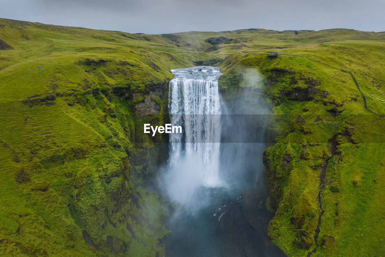 Iceland. aerial view of the skogafoss waterfall. famous destination iceland. travel concept