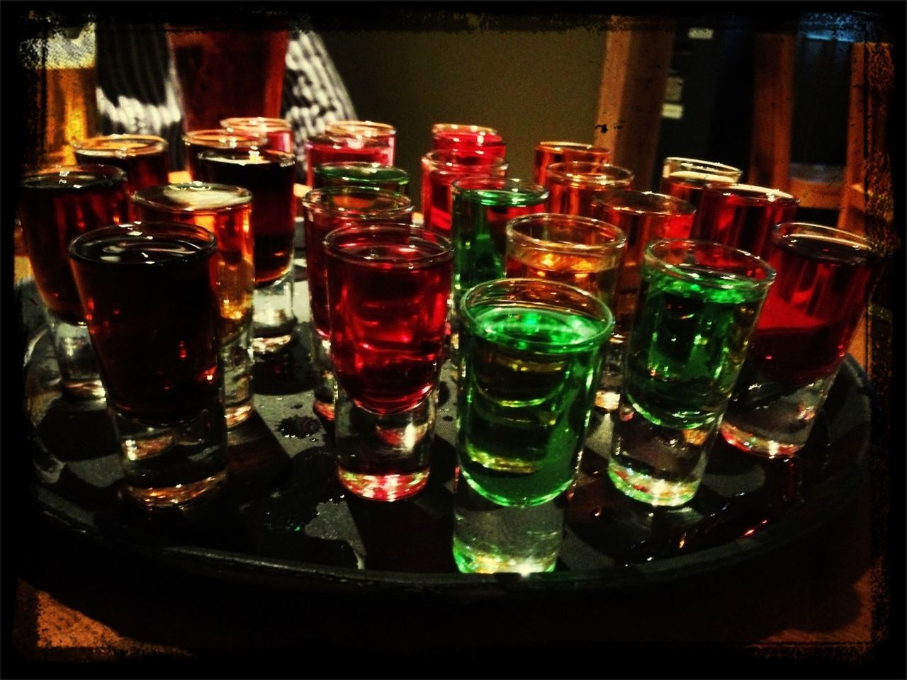 Assorted tequila shots in bar