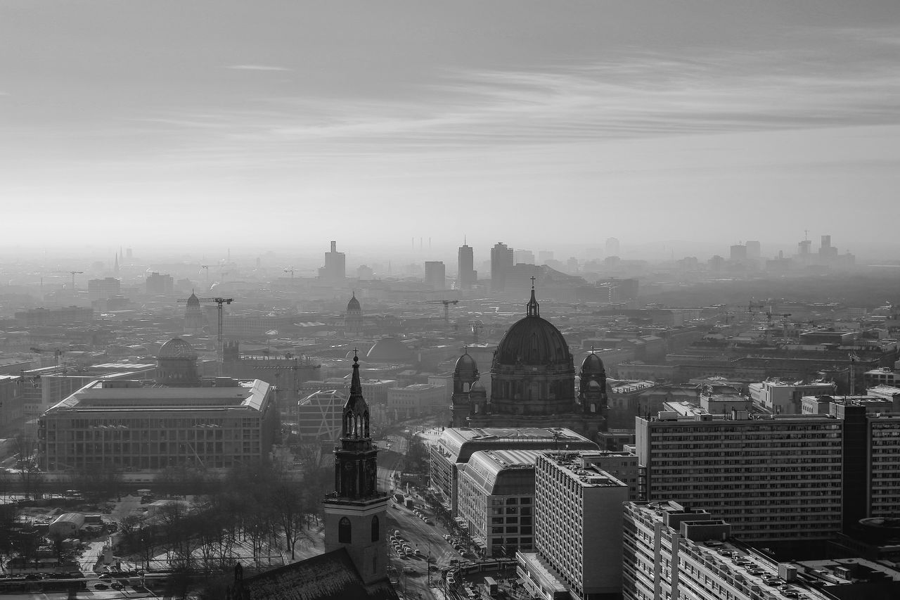 High angle view of buildings in city