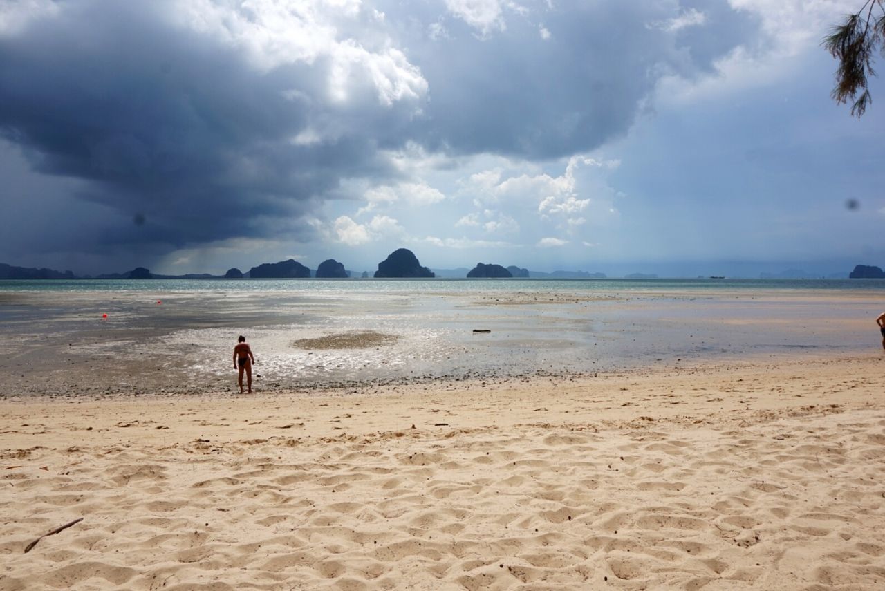 MAN ON BEACH AGAINST SKY