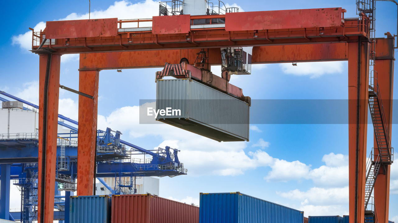 Harbor cargo cranes shipping port equipment, industrial port crane, logistics business huge cranes