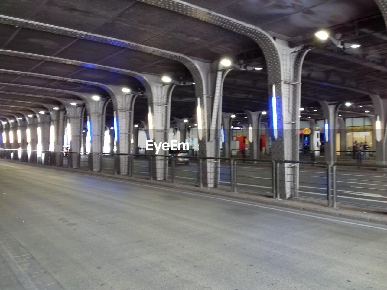 ILLUMINATED RAILROAD STATION AT NIGHT