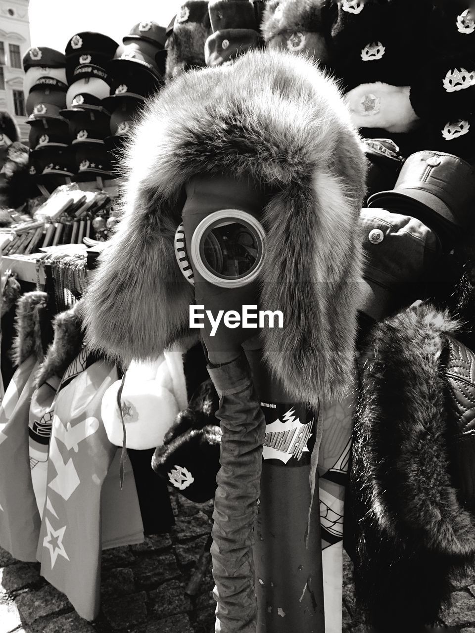 Gas mask with fur and caps for sale in market