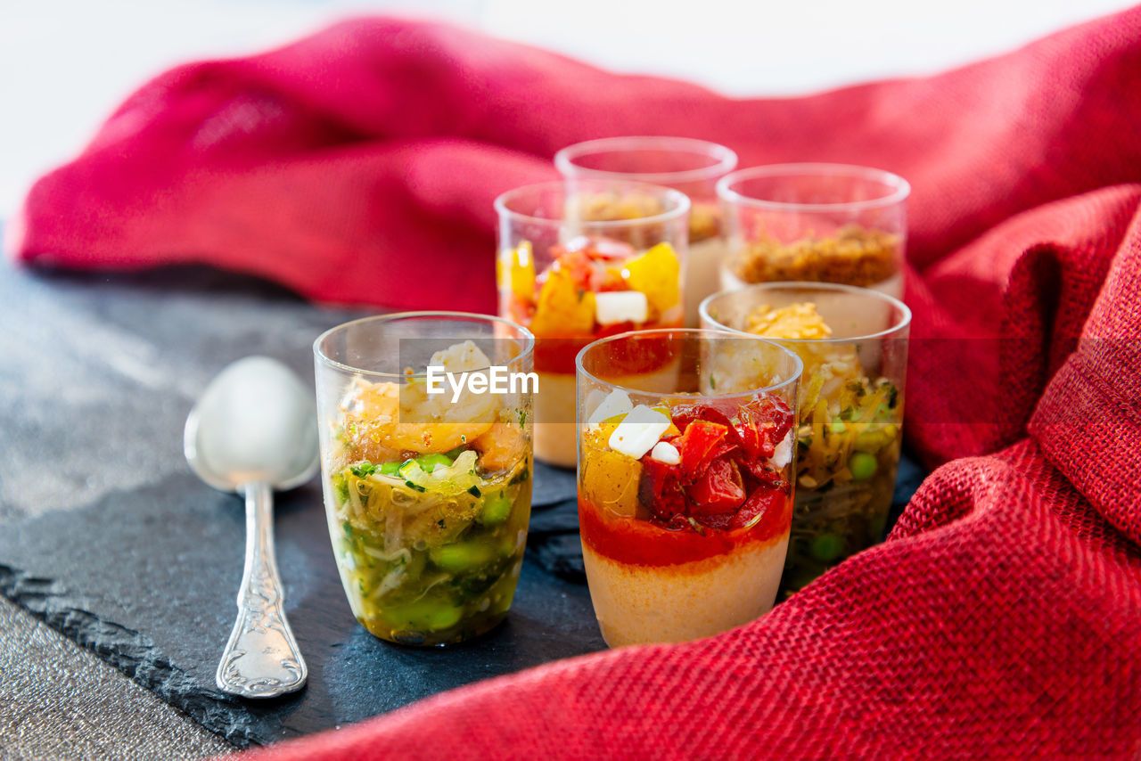 CLOSE-UP OF DRINK ON GLASS TABLE