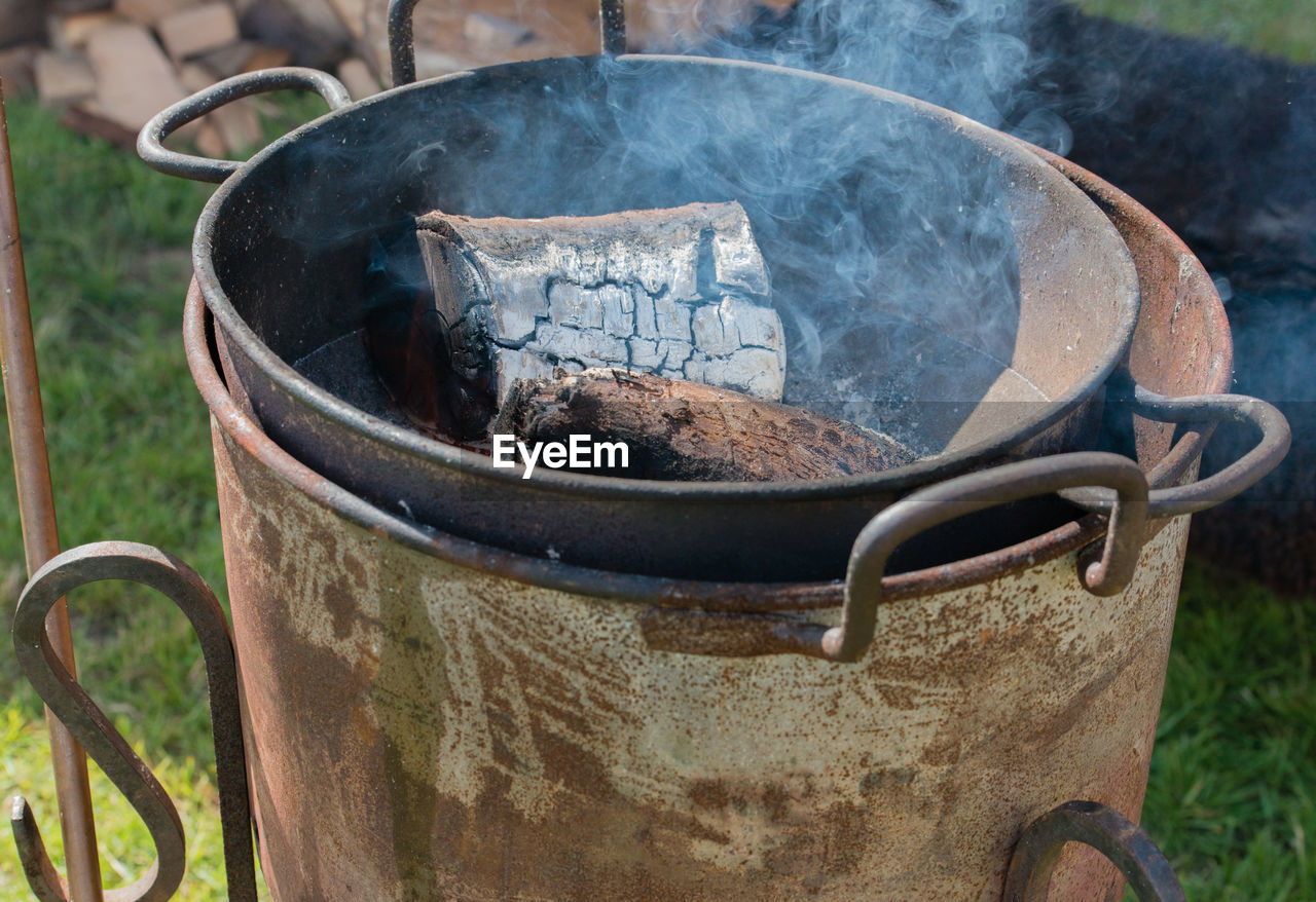 Close-up of wood in fire pit