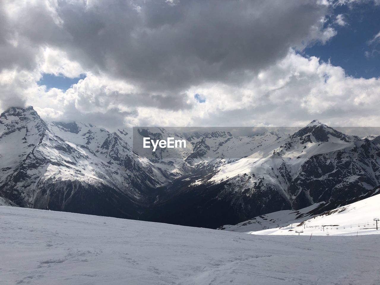 Scenic view of snowcapped mountains against sky