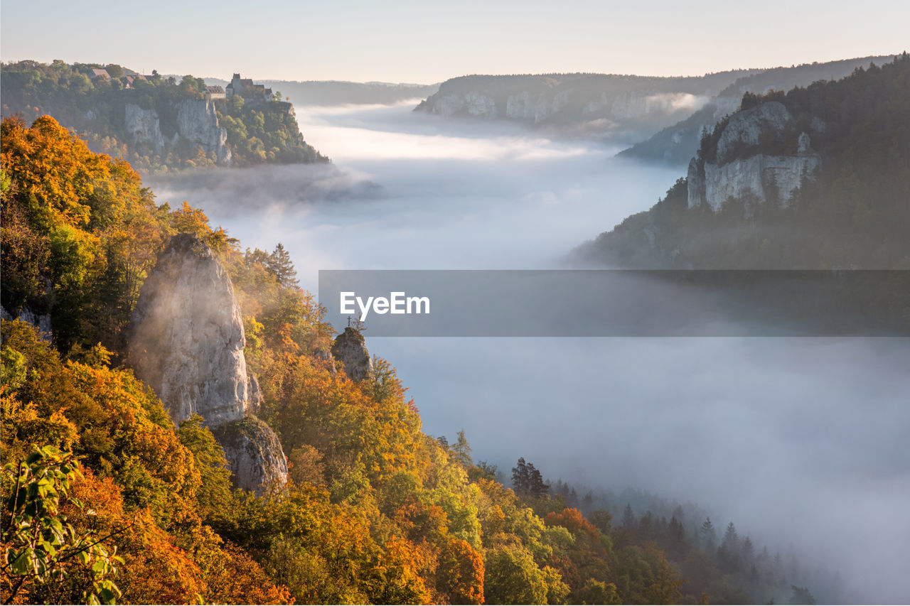 Scenic view of mountains against sky during autumn