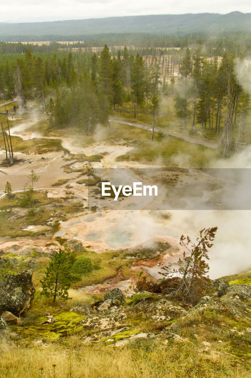 High angle view of fountain paint pot at yellowstone national park