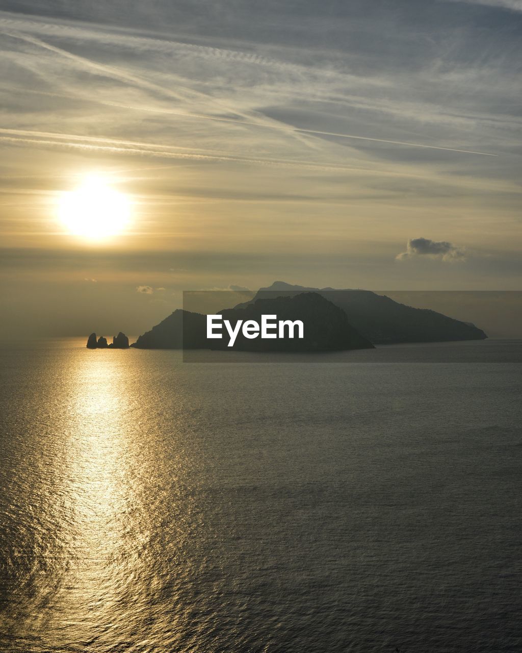 Panoramic view on the island of capri at sunset.