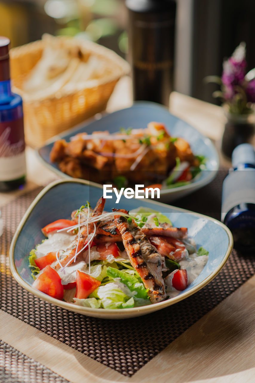 high angle view of food in plate on table