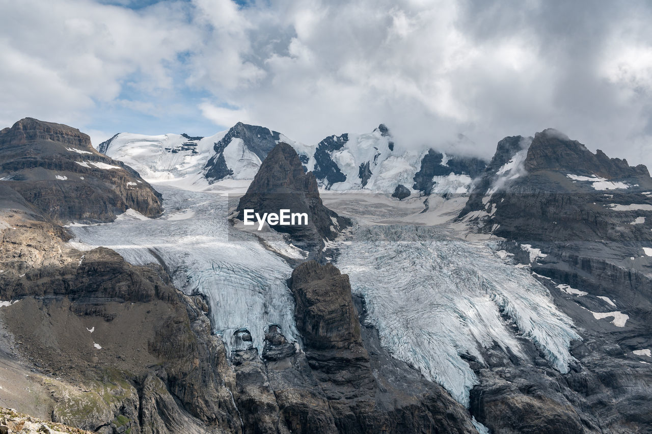 PANORAMIC VIEW OF SNOWCAPPED MOUNTAIN AGAINST SKY