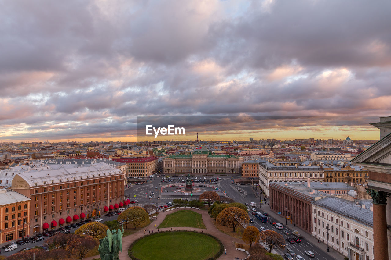 High angle view of buildings in city