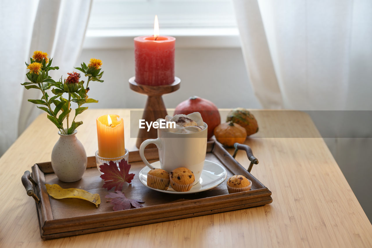 high angle view of christmas decoration on table