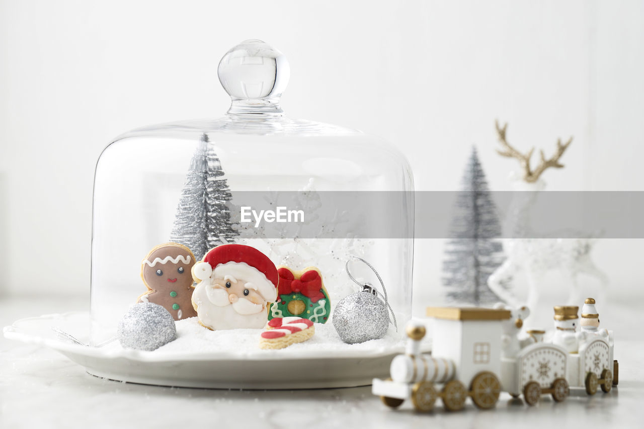 White christmas concept, santa claus cookies sugar dusting. copy space for text 